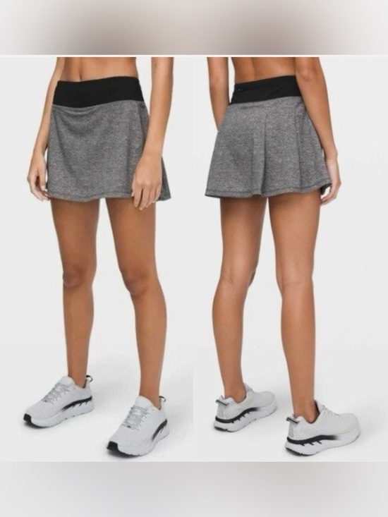 Lululemon Pants - Lululemon Pace Rival Skirt Gray Space Dye Black Waistband Skort